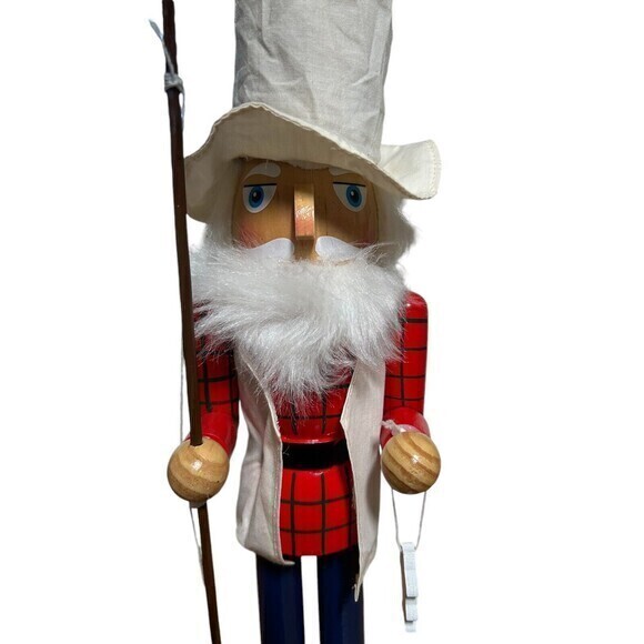 Wooden Christmas Nutcracker, 15", MALE FISHERMAN WITH FISHING ROD‎ & FISH, P&T - Picture 6 of 9